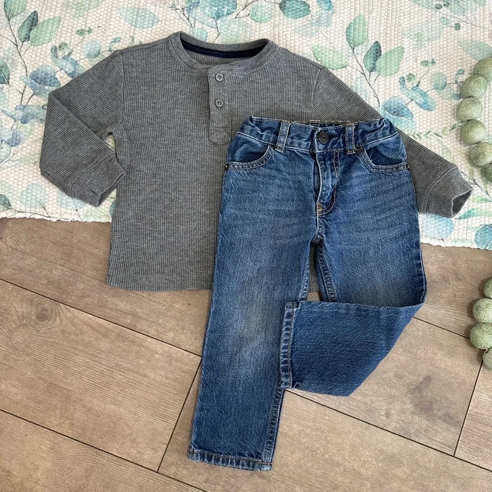 Oshkosh B’Gosh Toddler Boy Straight Jeans & Vintage Wonderkids Henley Shirt Set